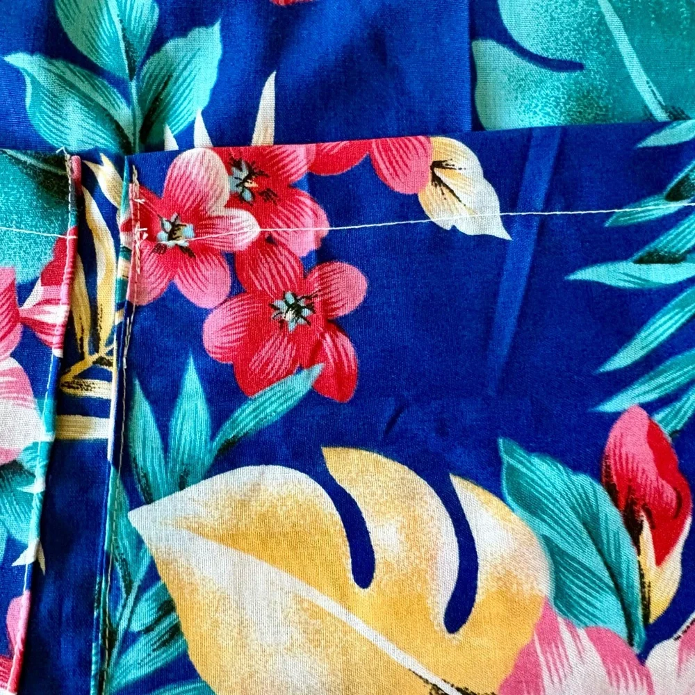 Blue Floral Hawaiian Apron with Pockets
